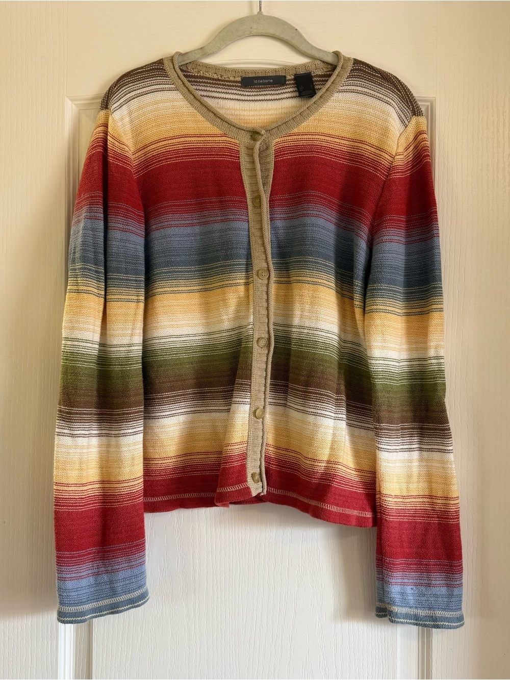 Liz Claiborne Striped Multicolor Button-Front Women's Cardigan Sweater
